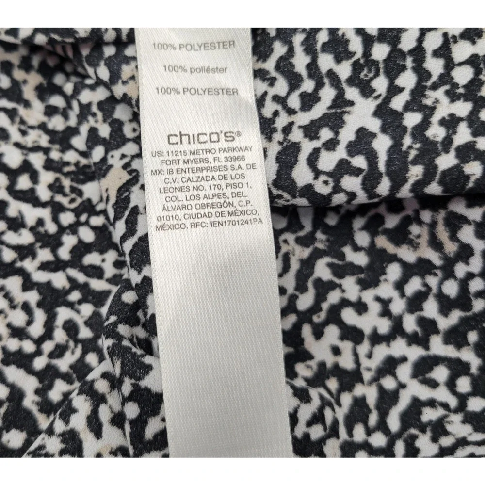 Chicos Shirt Womens XL Black White Animal Print Button Front Long Sleeve Top Mod - Picture 11 of 15